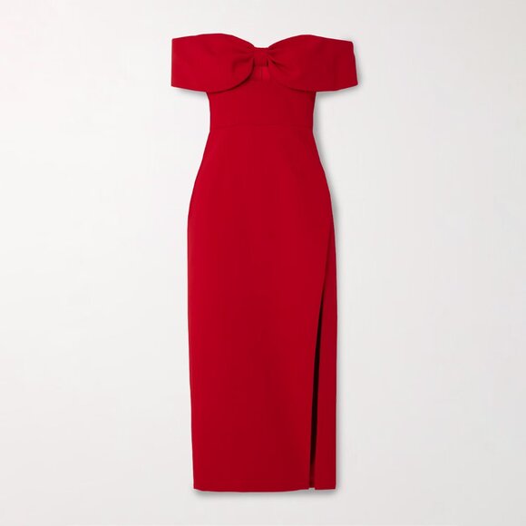 Self Portrait Crepe Bow Midi Dress Red Size UK 8 US 4 NEW NWT - Picture 13 of 14